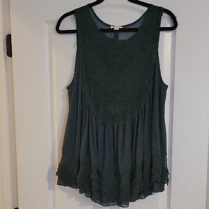 Ultra Pink Forest Green Sleeveless Blouse Flowy Empire Waist Top